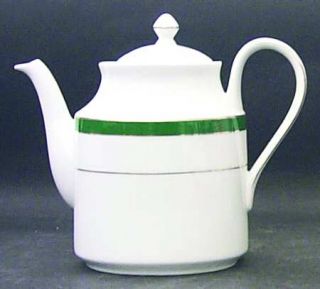 Muirfield Royal Jade Teapot & Lid, Fine China Dinnerware   Green & Gold Bands  W