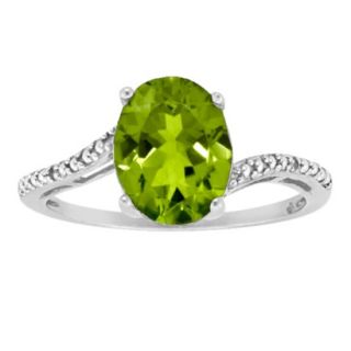 Sterling Silver 8X6Mm Oval Peridot Ring   White (7)