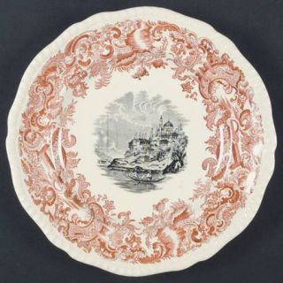 Spode Beverley Luncheon Plate, Fine China Dinnerware   Orange Scroll&Floral Rim,