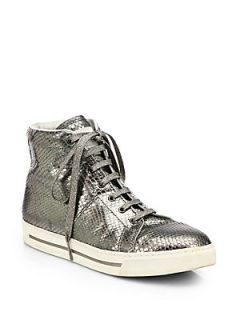 Marc by Marc Jacobs Snake Print Metallic Leather High Top Sneakers   Smoke