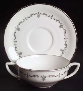 Royal Worcester Silver Chantilly Flat Cream Soup Bowl & Saucer Set, Fine China D