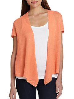 Linen Short Sleeve Open Cardigan   Orange