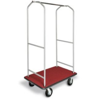 CSL Foodservice & Hospitality Economy Bellman Cart w/ Red Carpet, Black Casters & Bumper, Silver Metallic