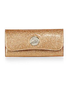 Christian Louboutin Riviera Glitter Patent Leather Wallet   Gold