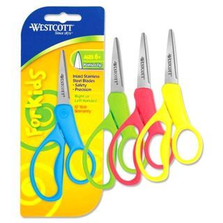 Westcott 5 inch Pointed Kids Scissors (Yellow, blue, red and greenModel Kids scissorsWeight 1 ounceSize 5 inchesCut length 1.75 inchesTip type Pointed 5 inchesCut length 1.75 inchesTip type Pointed )