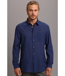 John Varvatos Slim Fit Point Collar Shirt with Chest Pocket Mens Long Sleeve Button Up (Blue)