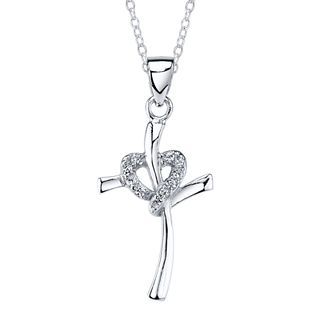 Bridge Jewelry Cubic Zirconia Heart & Cross Pendant