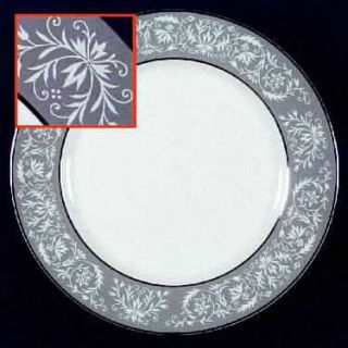 Vogue Prelude Dinner Plate, Fine China Dinnerware   White Flowers & Scrolls, Gra