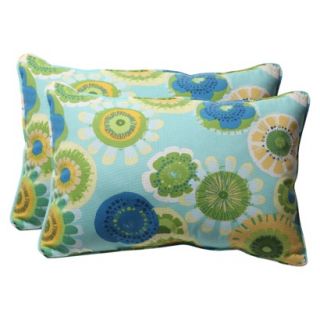 Outdoor 2 Piece Rectangular Toss Pillow Set   Blue/Green Floral 24