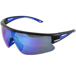 Tr90 Sporty Wrap Sunglasses Black Blue 2tone Semi rimless Frame Blue Lenses With Comfortable Rubber Cushion Pad.