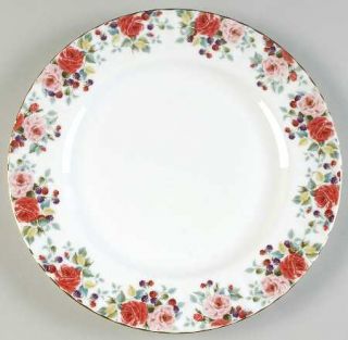 Royal Albert Rosa Dinner Plate, Fine China Dinnerware   Roses & Berries On Blue