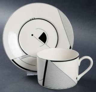 Victoria & Beale Impact Flat Cup & Saucer Set, Fine China Dinnerware   Black Geo