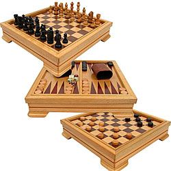 Wooden 7 in 1 Game Chess Backgammon Set