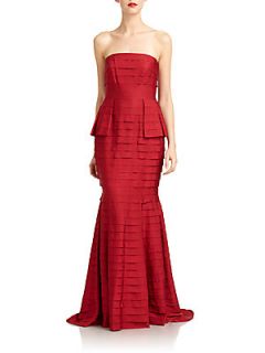 Strapless Tiered Grosgrain Gown   Red