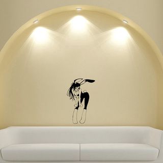 Japanese Manga Girl Costume Bunny Ears Vinyl Wall Sticker (Glossy blackEasy to applyInstructions includedDimensions 25 inches wide x 35 inches long )
