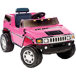 Pink Hummer H2 Ride on (PinkModel 0572Officially licensedThe 6 volt battery propels one passengers at a maximum speed of up to 2.5 mphAuthentic Hummer features include chrome grill and hub caps, rugged tires, forward tilt hood to access battery compartme