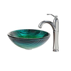 Kraus C GV 391 19mm 1005CH Nature Nei Glass Vessel Sink and Riviera Faucet Chrom