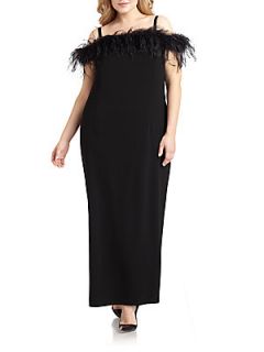Feather Detail Off the Shoulder Gown   Black