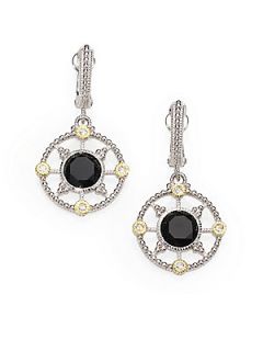 Judith Ripka White Sapphire, Black Onyx, Sterling Silver and 14K Yellow Gold Ear