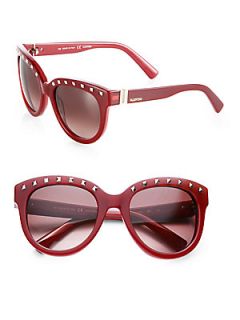 Valentino Studded Oversized Round Plastic Sunglasses   Burgundy