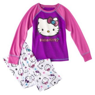Hello Kitty Girls 2 Piece Long Sleeve Pajama Set   Purple S