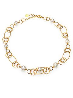 Majorica White Pearl Open Link Necklace   Gold Pearl White