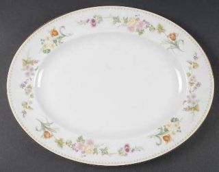 Wedgwood Mirabelle 14 Oval Serving Platter, Fine China Dinnerware   Bone, Green