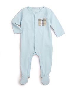 Burberry Infants Check Pocket Footie   Light Blue