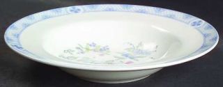 Royal Doulton Coniston Rim Soup Bowl, Fine China Dinnerware   Blue Floral/Lattic