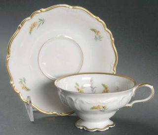 Edelstein Dorchester Footed Cup & Saucer Set, Fine China Dinnerware   Yellow Flo