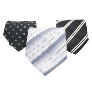 Ferrecci Black/ Grey Neck Tie And Handkerchief Pair (set Of 3 Pair)