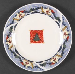 Oneida Snow Valley Salad Plate, Fine China Dinnerware   Sledding Snowman Rim,Smo