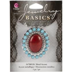 Jewelry Basics Metal Accent 1/pkg  Silver, Red And Turquoise Oval