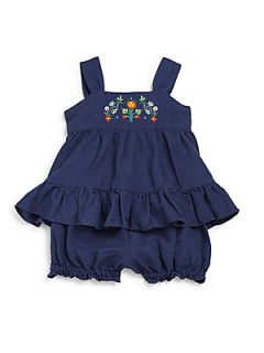 Ralph Lauren Infants Two Piece Linen Dress & Bloomers Set   Navy