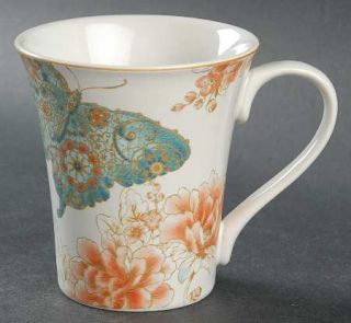 222 Fifth (PTS) Zoe Butterfly Mug, Fine China Dinnerware   Floral,Scrolls,Butter