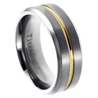 Daxx Mens Titanium Two   Toned Grooved Center Beveled Edge Band (8mm)   8