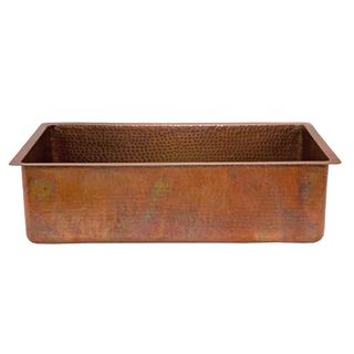 Antique Hammered Copper 33 inch Basin Kitchen Sink (Antique copperInstallation type Under counter or surface mountCountertop depth required 22 inches front to backMaterial gauge 14 gauge or .0625 inchesDrain size 3.5 inchesDrain sold separately Handma