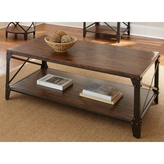 Windham Solid Birch/ Iron Coffee Table (Solid birch, ironWood finish Rich brownMetal finish Dark brown with gold highlightingDimensions 19 inches high x 48 inches wide x 28 inches deepSome Assembly required. This product ships in one (1) boxAccessories
