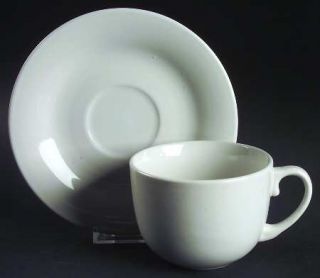 Martha Stewart China Classic White Flat Cup & Saucer Set, Fine China Dinnerware
