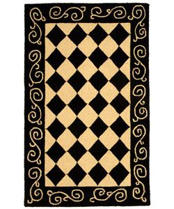 Hand hooked Diamond Black/ Ivory Wool Runner (26 X 4) (BlackPattern GeometricMeasures 0.375 inch thickTip We recommend the use of a non skid pad to keep the rug in place on smooth surfaces. We also recommend professional cleaning.All rug sizes are appro