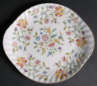Minton Haddon Hall Handled Cake Plate, Fine China Dinnerware   Chintz Floral,Gre