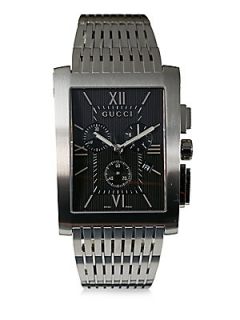 Stainless Steel Rectangular Chronograph Dial Watch/Black   Silver Black