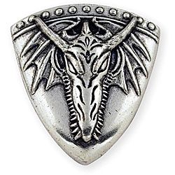 Antique Silvertone Winged Dragon Head And Shield Concho