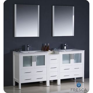 Fresca Torino 72 inch White Modern Double Sink Bathroom Vanity With Side Cabinet And Undermount Sinks