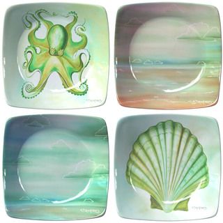 Coastal Assortment Porcelain Appetizer Plates (set Of 4)