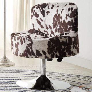 Bridgeport Ergonomic Contour Cow Hide Fabric Swivel Modern Pedestal Accent Chair