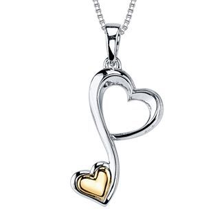 Love Grows Two Tone Sterling Silver Double Heart Pendant, Womens