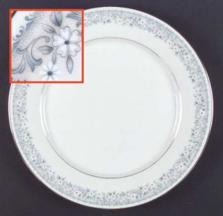 Noritake Iona Dinner Plate, Fine China Dinnerware   Blue Scrolls/Flowers,White F
