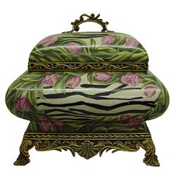 Pink Tulips Square Porcelain Ormolu Cover Box (Pink, black, greenPink tulips designSquare porcelain ormolu cover boxWeight 10 poundsDimensions 9.5 inches high x 11 inches wide x 8 inches deep )