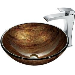 Vigo Amber Sunset Glass Vessel Sink And Faucet Set In Chrome